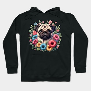 A pug decorated with beautiful colorful flowers. Hoodie